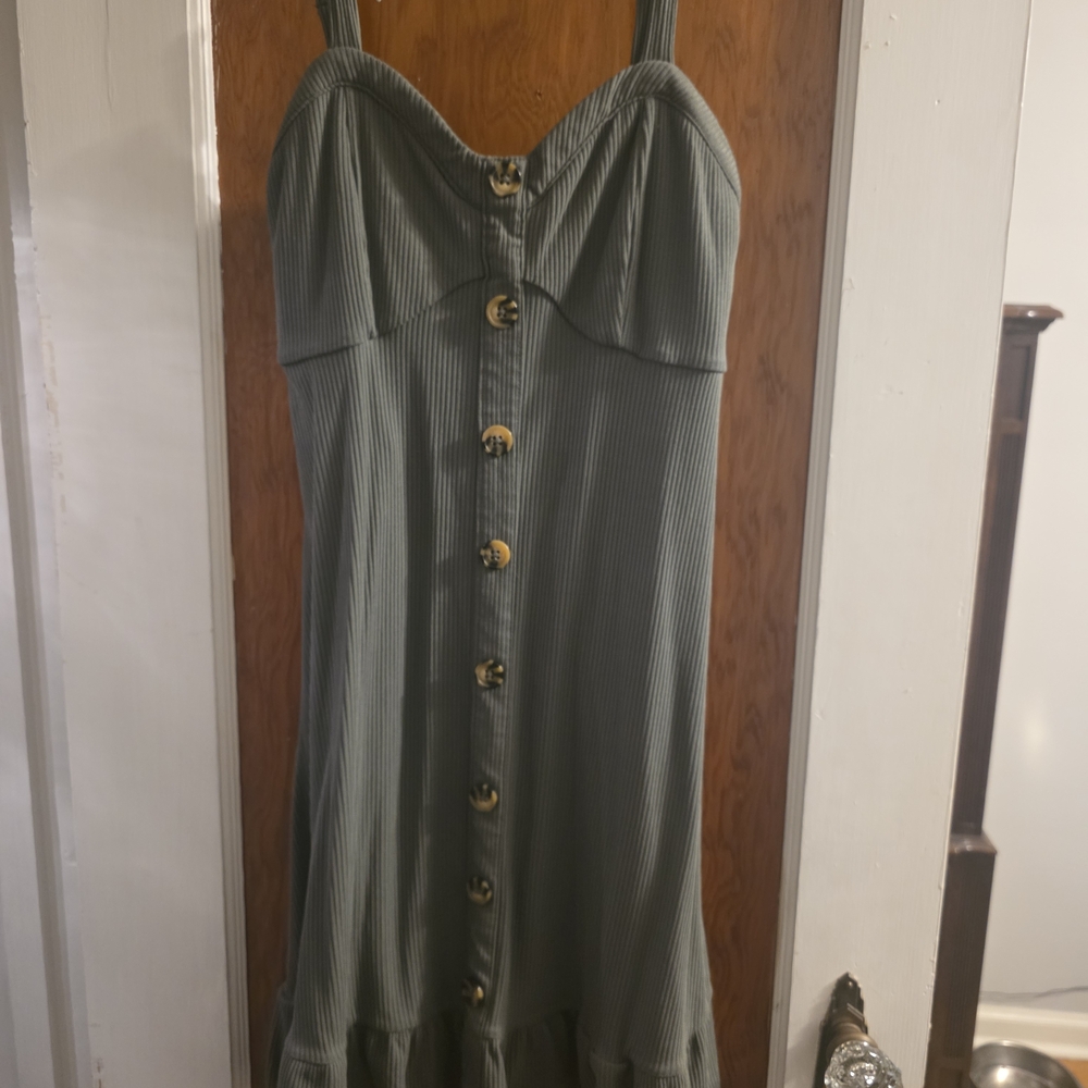 No Boundaries Green Button-Front Mini Dress